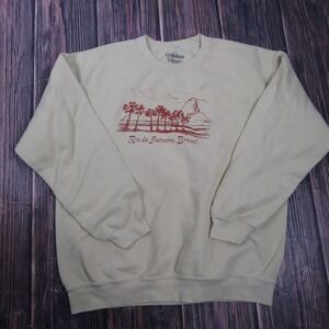 Golden Hour Sweatshirt Mens L Beige Rio De Janeiro Graphic Fleece Pullover